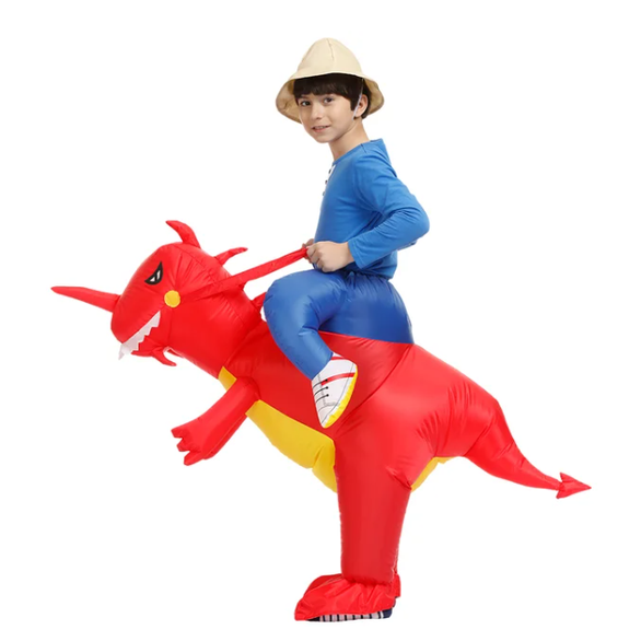 Inflatable Dinosaur Costume Ride On Blow Up Suit with Built In Fan and Reins