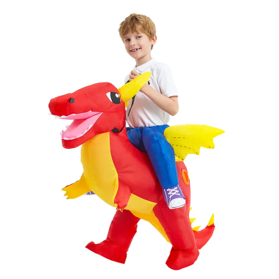 Inflatable Dinosaur Costume Ride On Blow Up Suit with Built In Fan and Reins