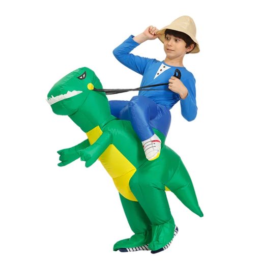 Inflatable Dinosaur Costume Ride On Blow Up Suit with Built In Fan and Reins