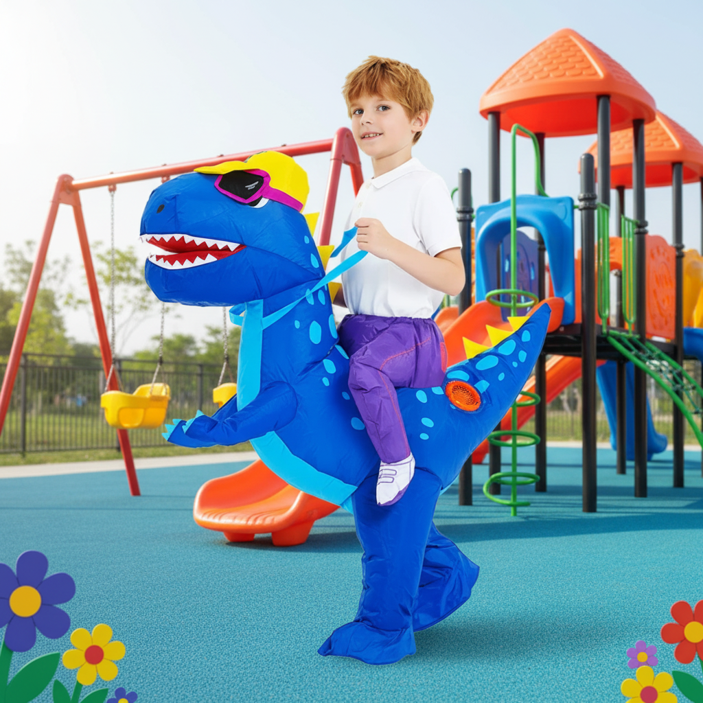 Kids Halloween Inflatable Dinosaur Costume Ride On Step In Suit with Battery Fan for Parties