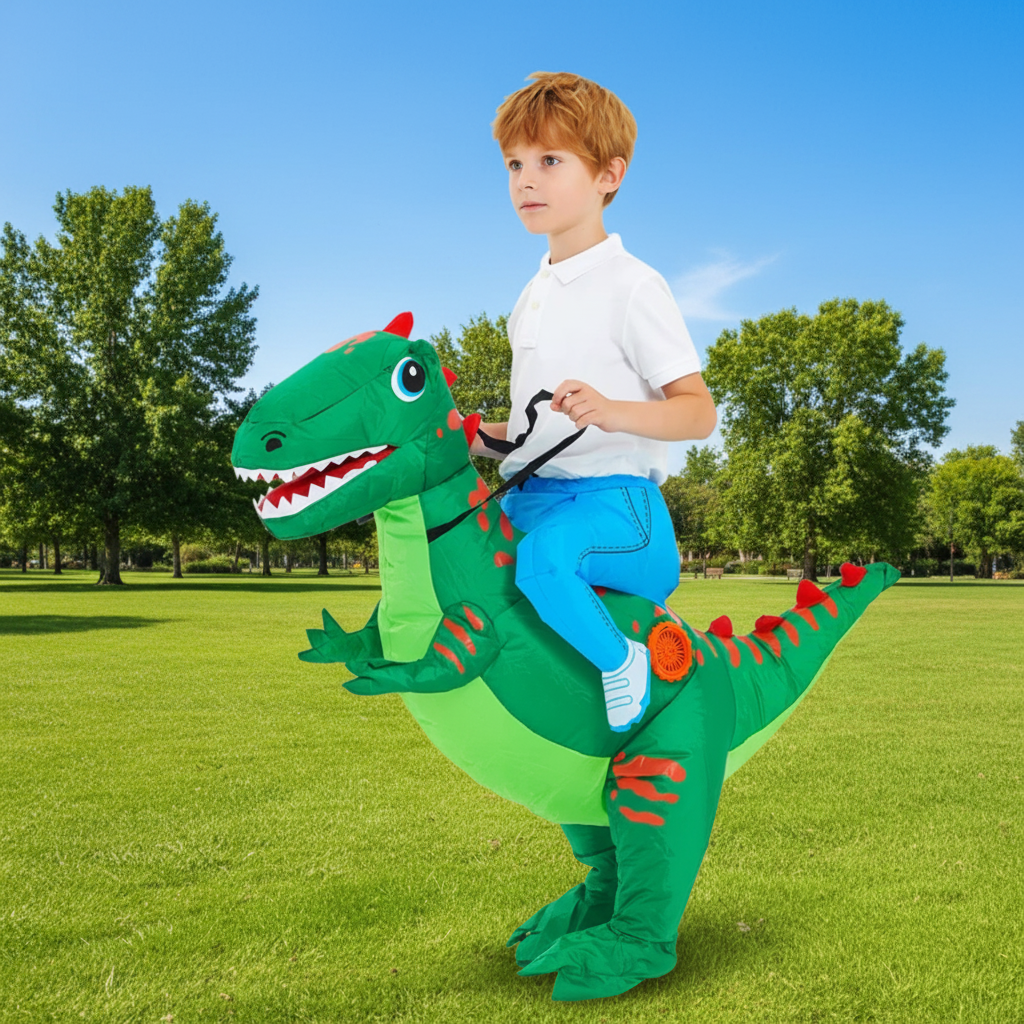 Kids Halloween Inflatable Dinosaur Costume Ride On Step In Suit with Battery Fan for Parties