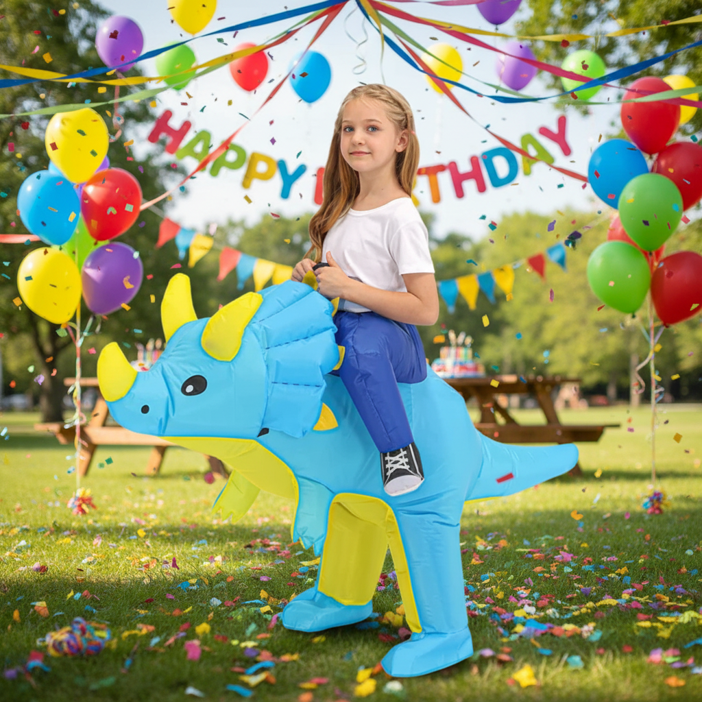 Kids Halloween Inflatable Dinosaur Costume Ride On Step In Suit with Battery Fan for Parties