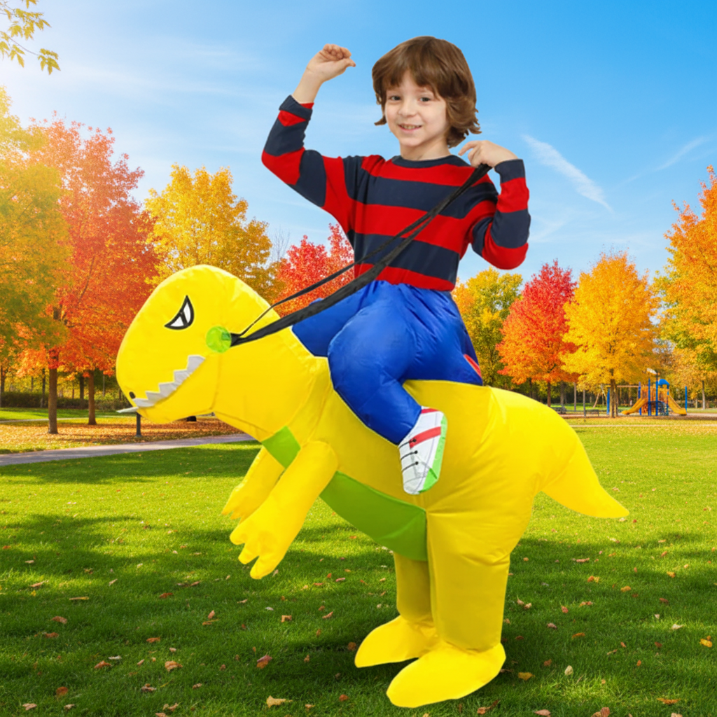 Kids Halloween Inflatable Dinosaur Costume Ride On Step In Suit with Battery Fan for Parties