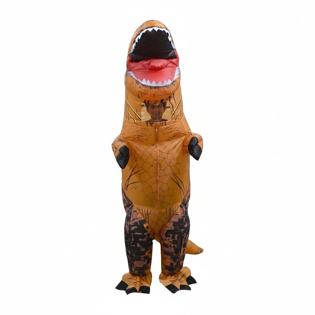 Inflatable Dinosaur Costume for Kids with Built-In Fan and Crackle Print Design