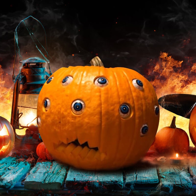 Animatronic Jack O Lantern Pumpkin Prop with Moving Eyes for Spooky Displays