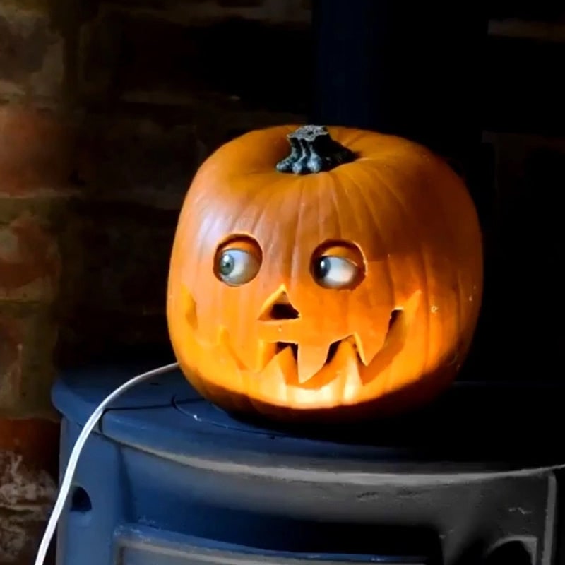 Animatronic Jack O Lantern Pumpkin Prop with Moving Eyes for Spooky Displays