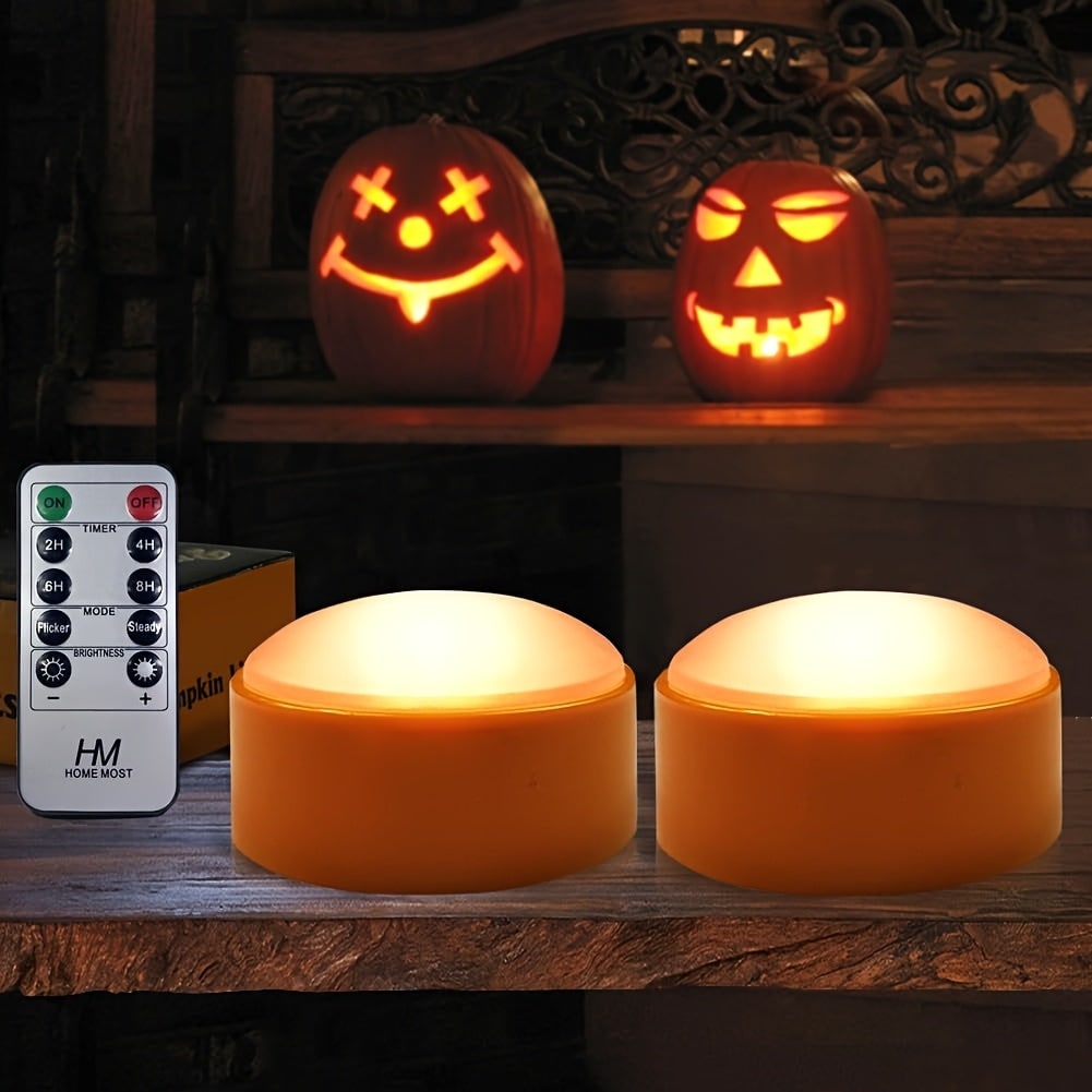 Flameless Halloween Candles with Pumpkin Faces and Remote Controlled LED Tea Lights