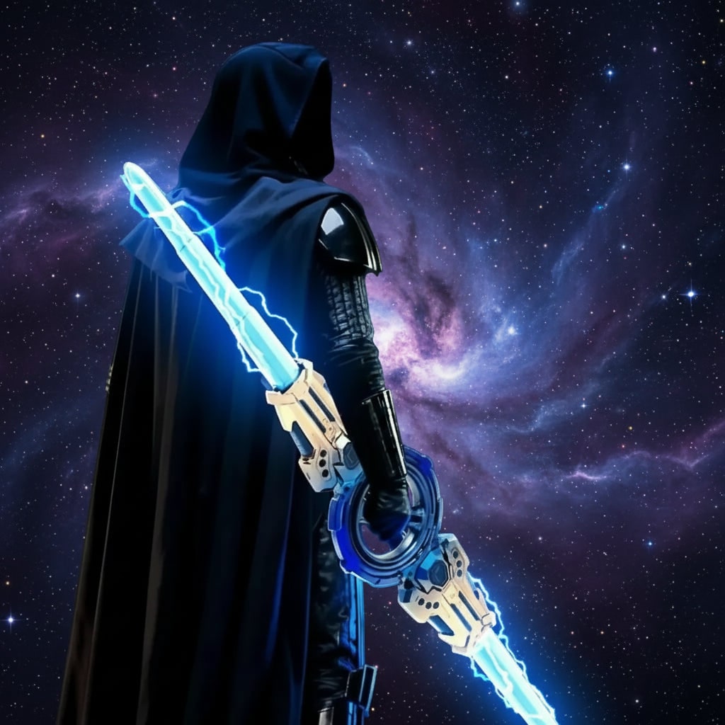 Light Up Toy Sword with Retractable Double Blades and Glowing LED Sci-Fi Hilt