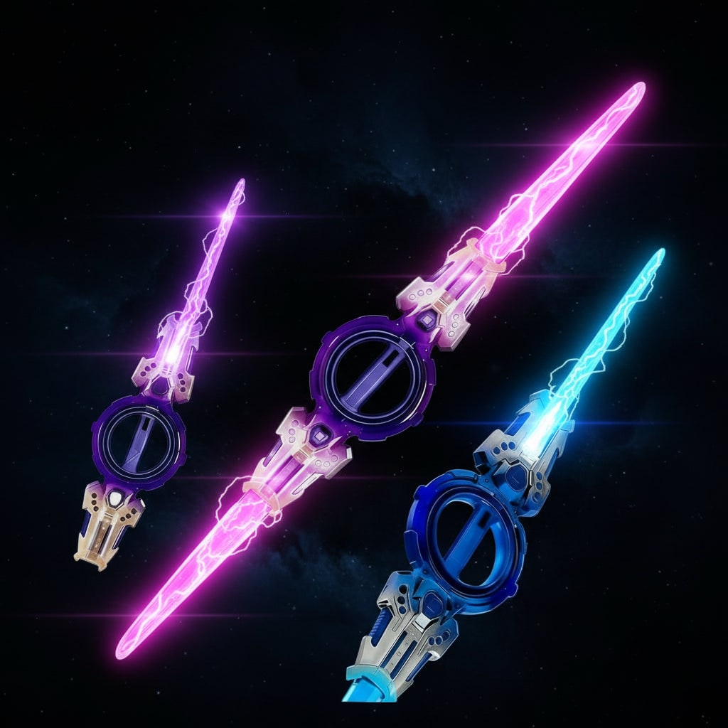 Light Up Toy Sword with Retractable Double Blades and Glowing LED Sci-Fi Hilt