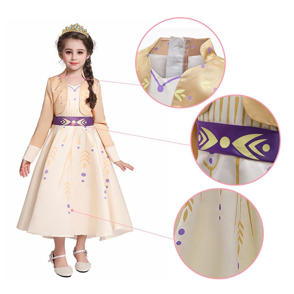 Princess Halloween Costume Dress for Girls with Long Sleeves and Sash Bow