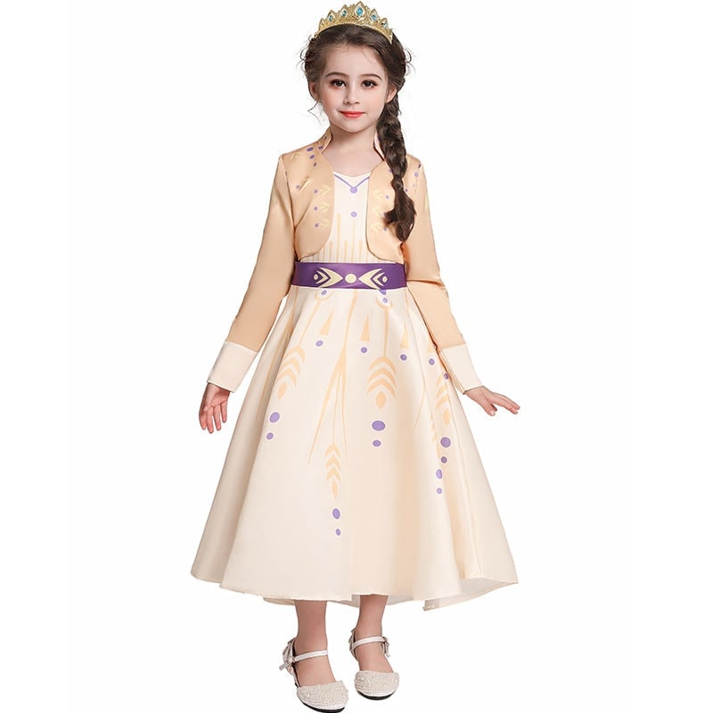 Princess Halloween Costume Dress for Girls with Long Sleeves and Sash Bow