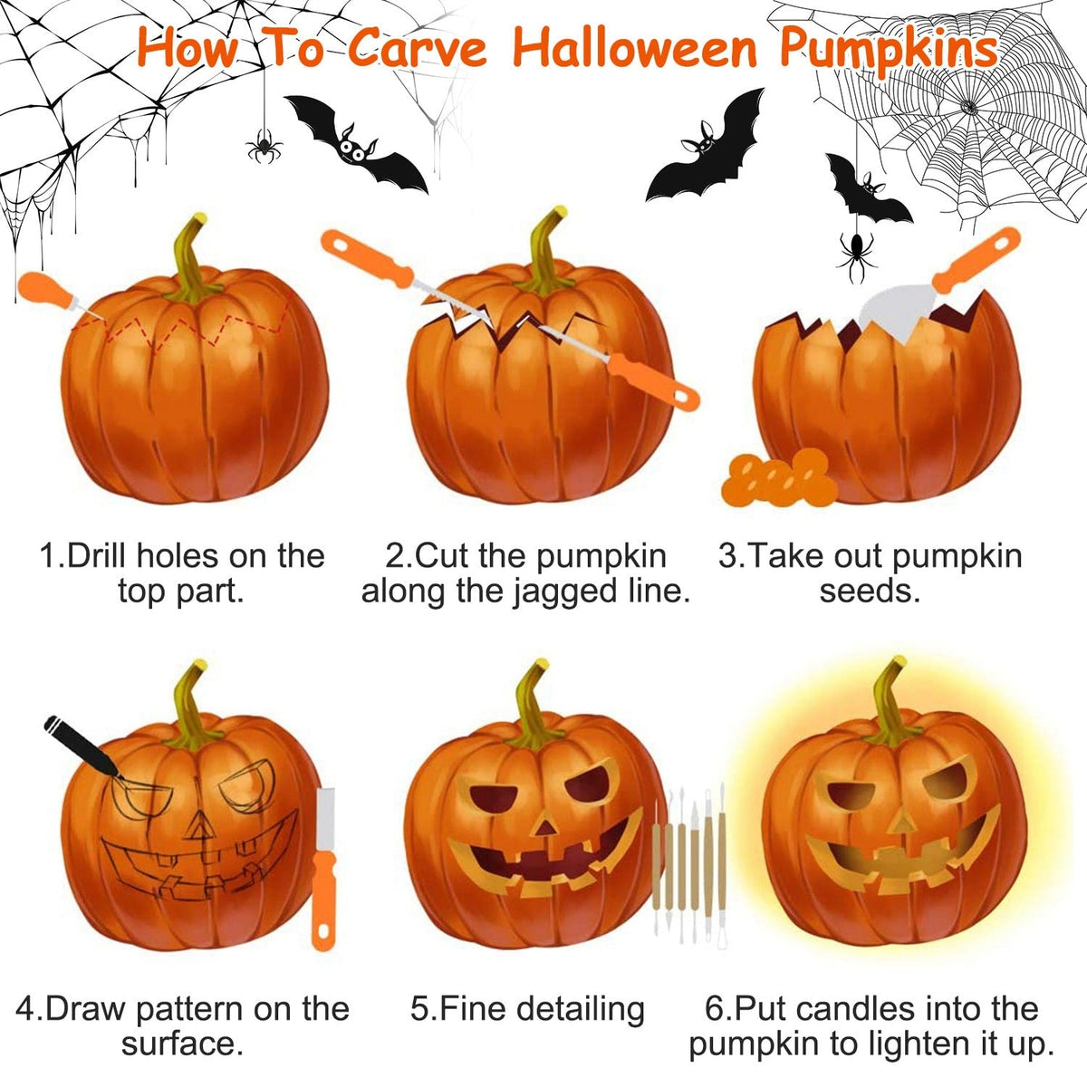 Halloween Pumpkin Carving Kit with 13 Stainless Steel Saws and Sculpting Tools
