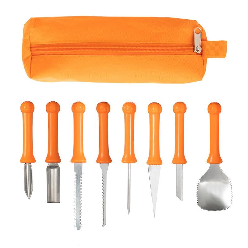 Pumpkin Carving Set with Eight Stainless Steel Tools and Zipped Storage Pouch