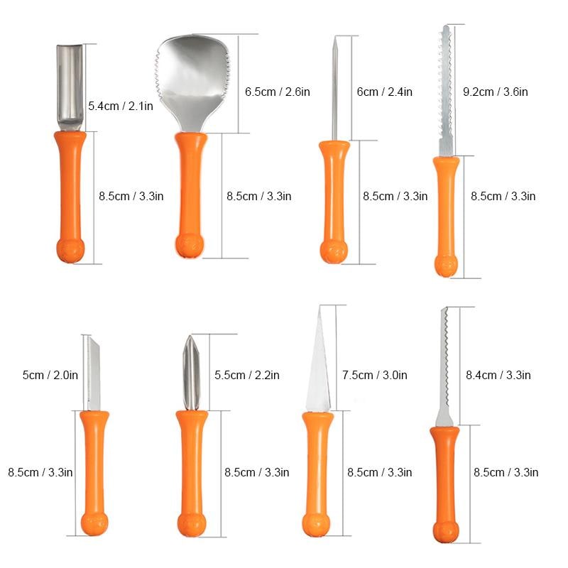 Pumpkin Carving Set with Eight Stainless Steel Tools and Zipped Storage Pouch