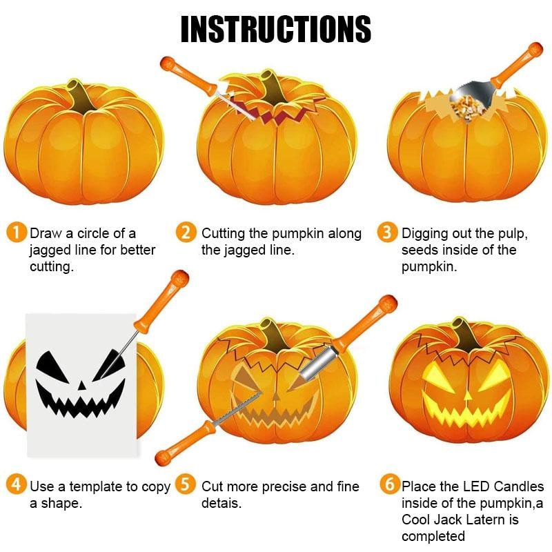 Pumpkin Carving Set with Eight Stainless Steel Tools and Zipped Storage Pouch