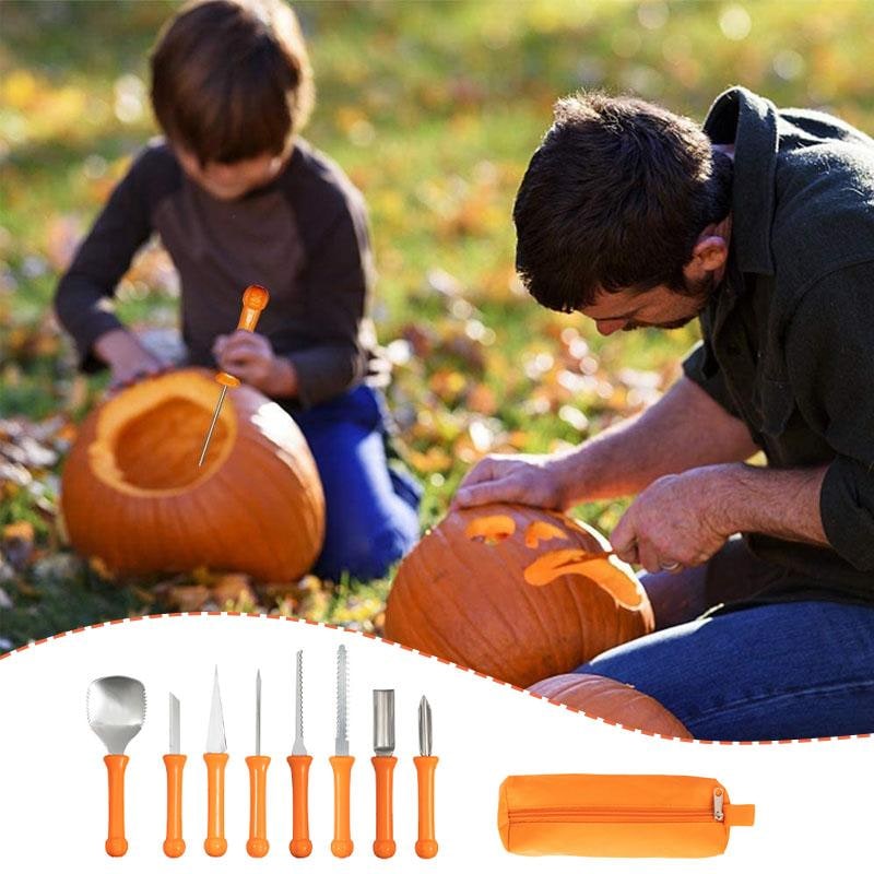 Pumpkin Carving Set with Eight Stainless Steel Tools and Zipped Storage Pouch