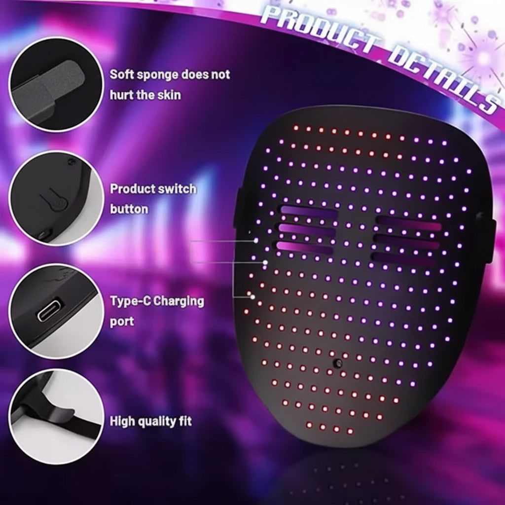 Halloween Costume and Mask with Gesture Sensing LED Grid Rechargeable Light Up Party Wear for Kids