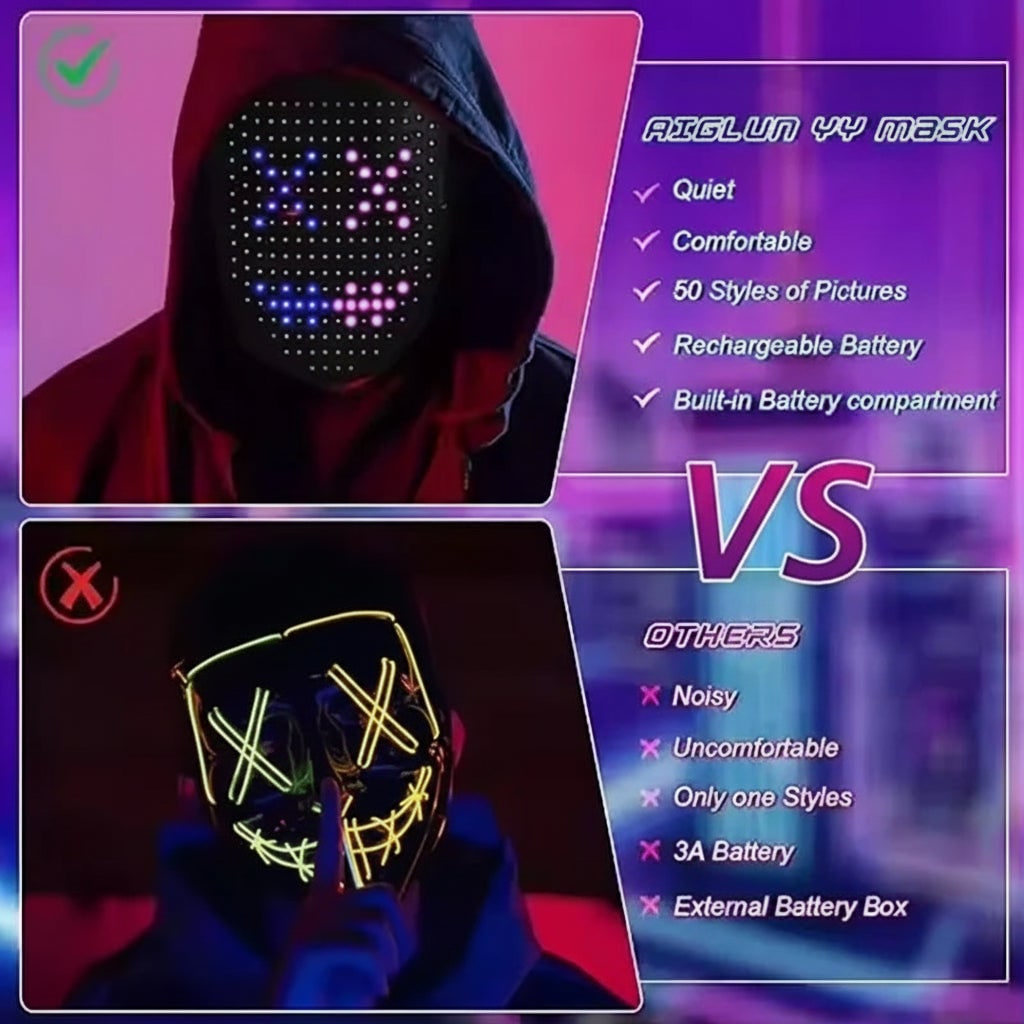 Halloween Costume and Mask with Gesture Sensing LED Grid Rechargeable Light Up Party Wear for Kids