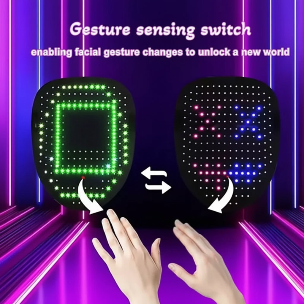 Halloween Costume and Mask with Gesture Sensing LED Grid Rechargeable Light Up Party Wear for Kids