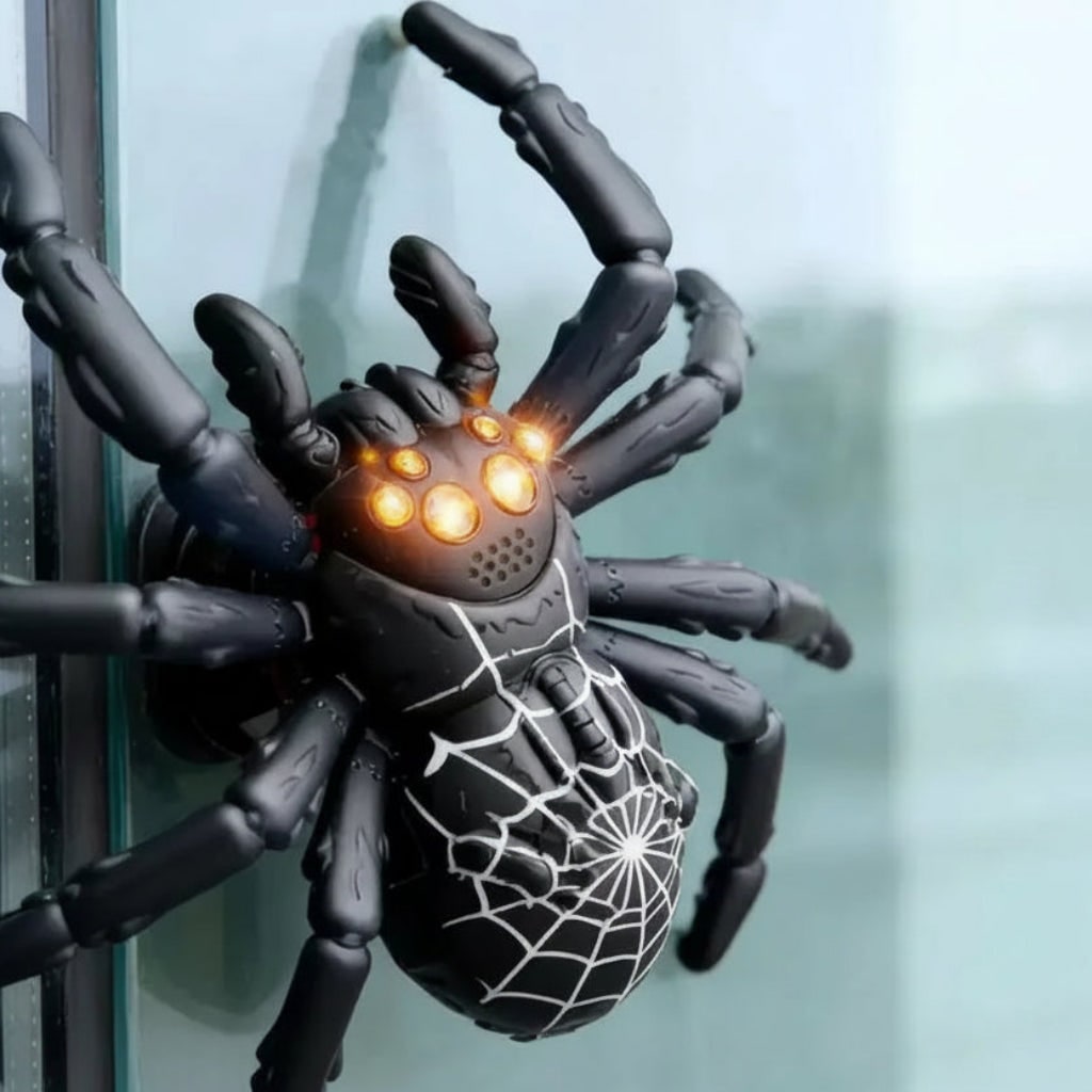 Remote Control Halloween Spider Wall Climbing Toy with Glowing Eyes and Suction Cups