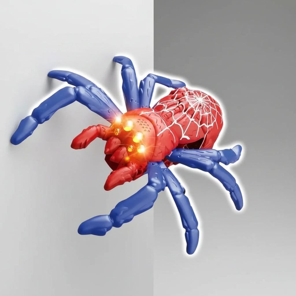 Remote Control Halloween Spider Wall Climbing Toy with Glowing Eyes and Suction Cups