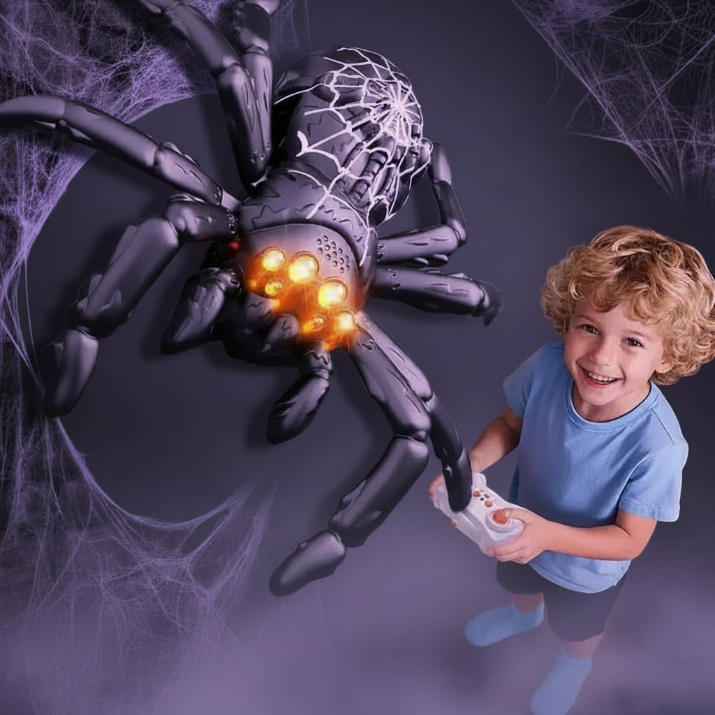 Remote Control Halloween Spider Wall Climbing Toy with Glowing Eyes and Suction Cups