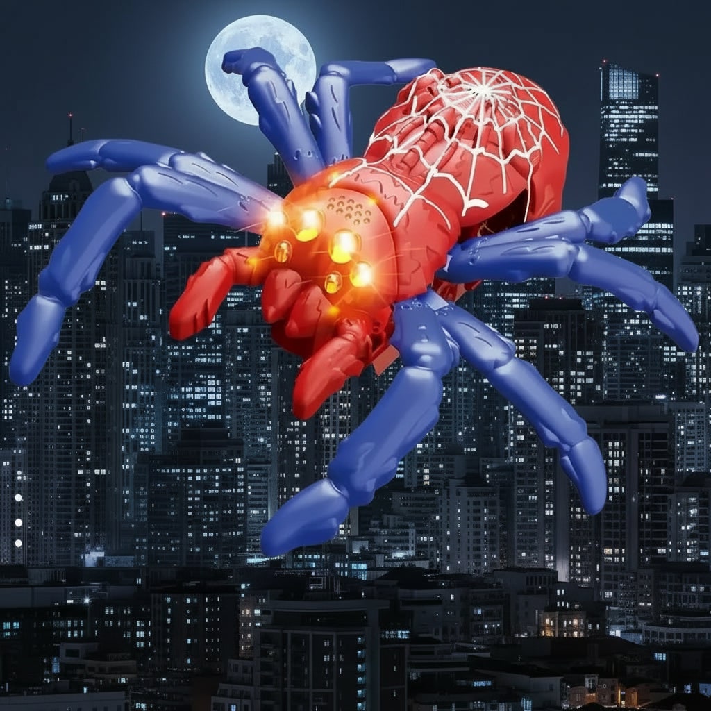 Remote Control Halloween Spider Wall Climbing Toy with Glowing Eyes and Suction Cups