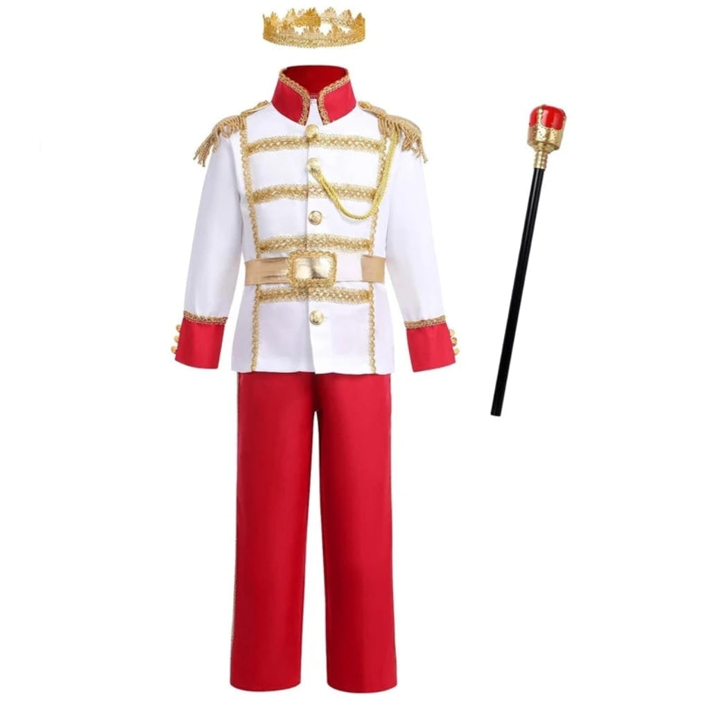 Kids Royal Prince Halloween Costume Set with Gold Crown Sceptre and Cape