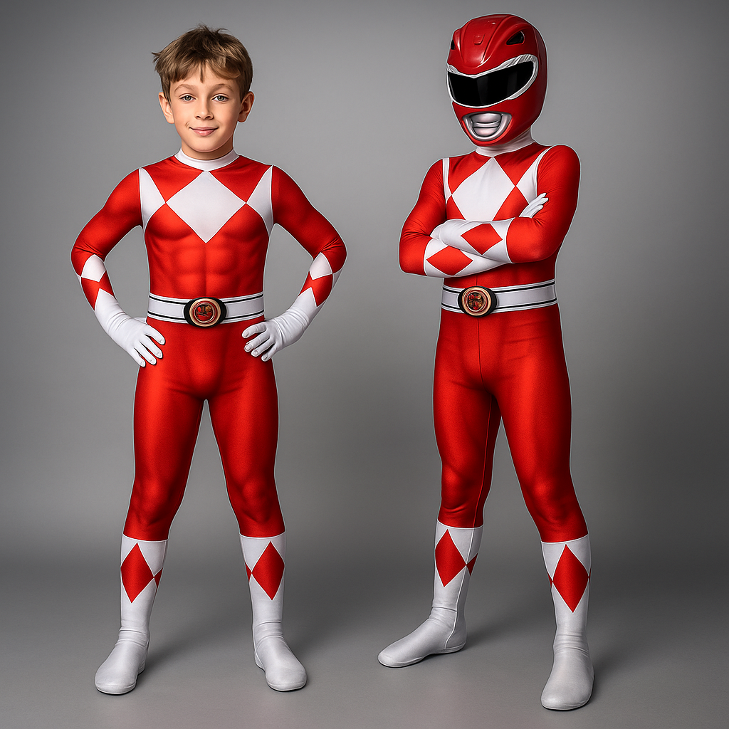 Halloween Costume and Mask for Kids Superhero Jumpsuit with Gloves and Boot Covers