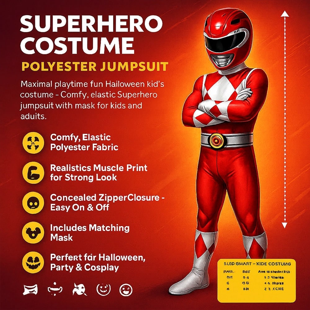 Halloween Costume and Mask for Kids Superhero Jumpsuit with Gloves and Boot Covers