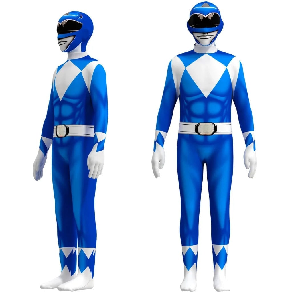 Superhero Bodysuit Costume with Muscle Print Full Hood and Integrated Gloves