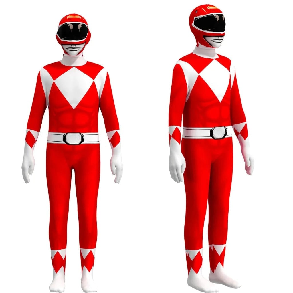Superhero Bodysuit Costume with Muscle Print Full Hood and Integrated Gloves