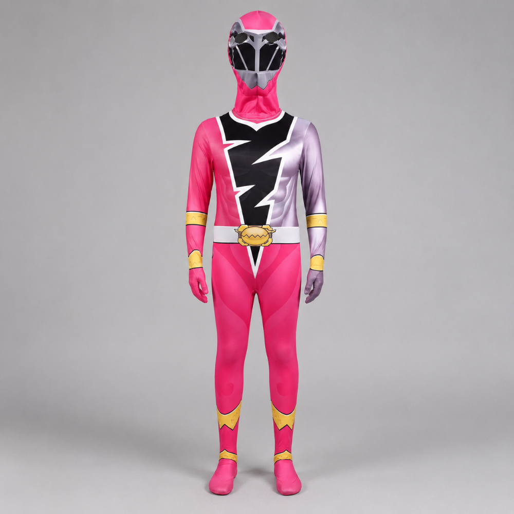 Kids Halloween Costumes Superhero Dress Up Jumpsuit with Lightning Bolt Chest and Hood Mask