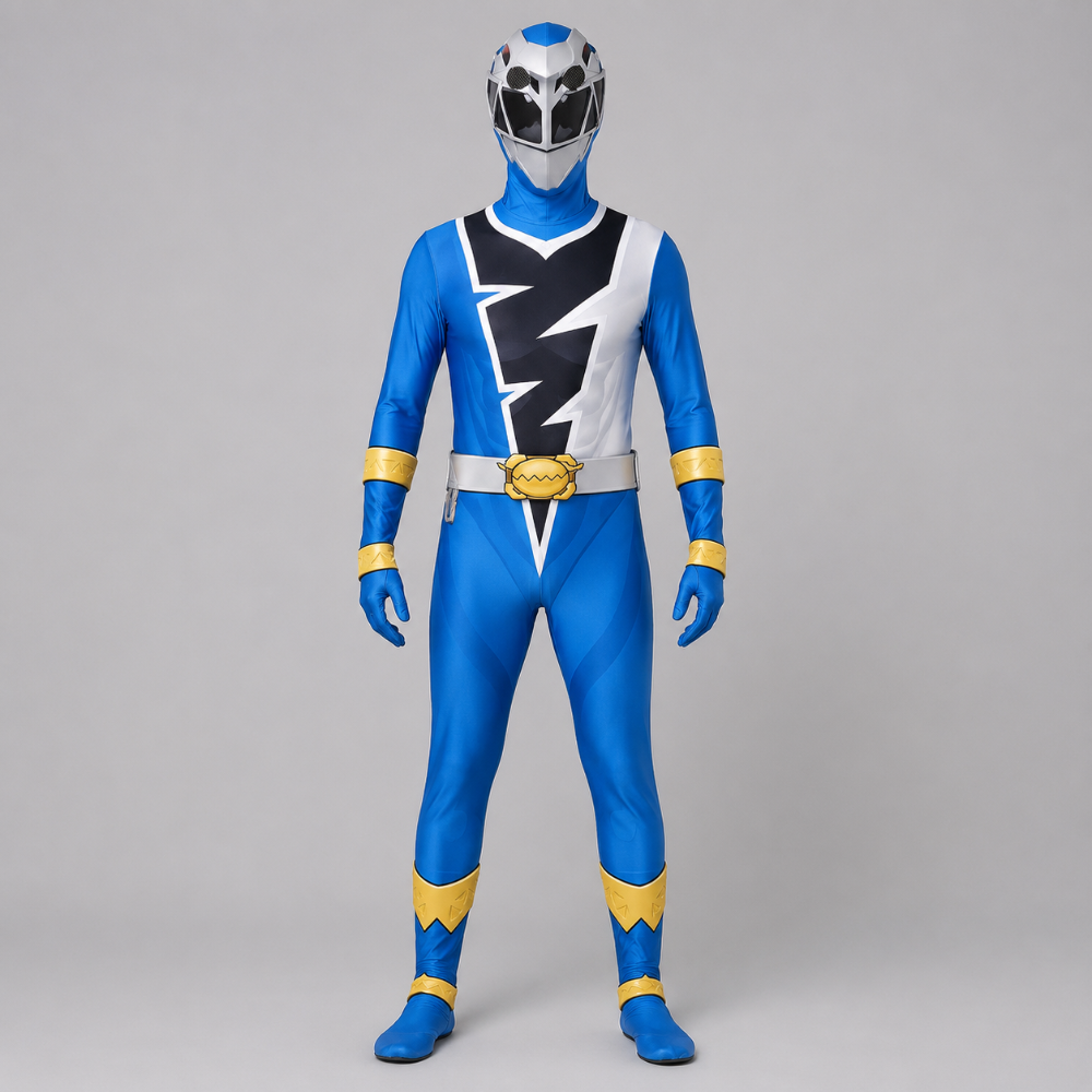Kids Halloween Costumes Superhero Dress Up Jumpsuit with Lightning Bolt Chest and Hood Mask