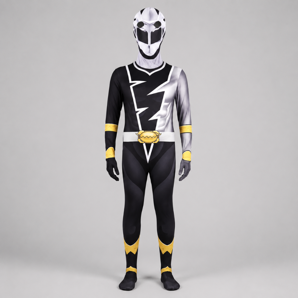 Kids Halloween Costumes Superhero Dress Up Jumpsuit with Lightning Bolt Chest and Hood Mask