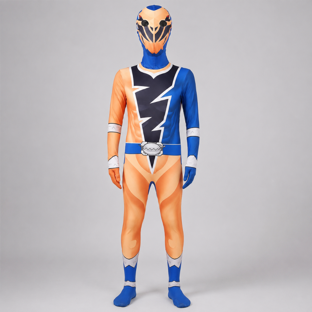 Kids Halloween Costumes Superhero Dress Up Jumpsuit with Lightning Bolt Chest and Hood Mask