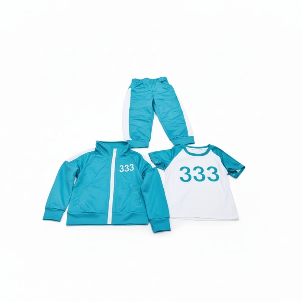 Kids Halloween Costumes Three Piece Tracksuit Set with Zip Jacket Printed Tee and Joggers