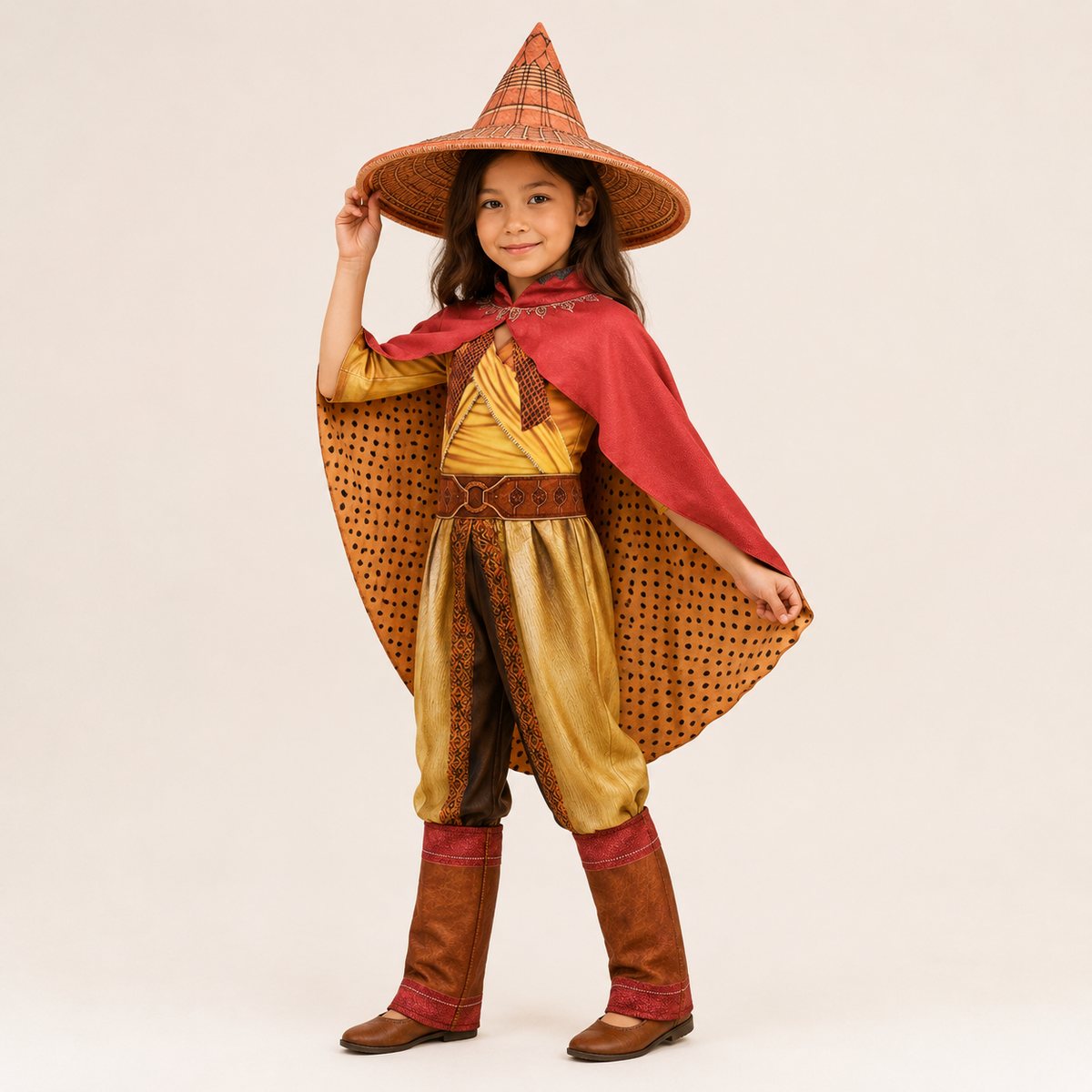 Viking Warrior Costume Jumpsuit with Draped Cape and Fabric Wristbands
