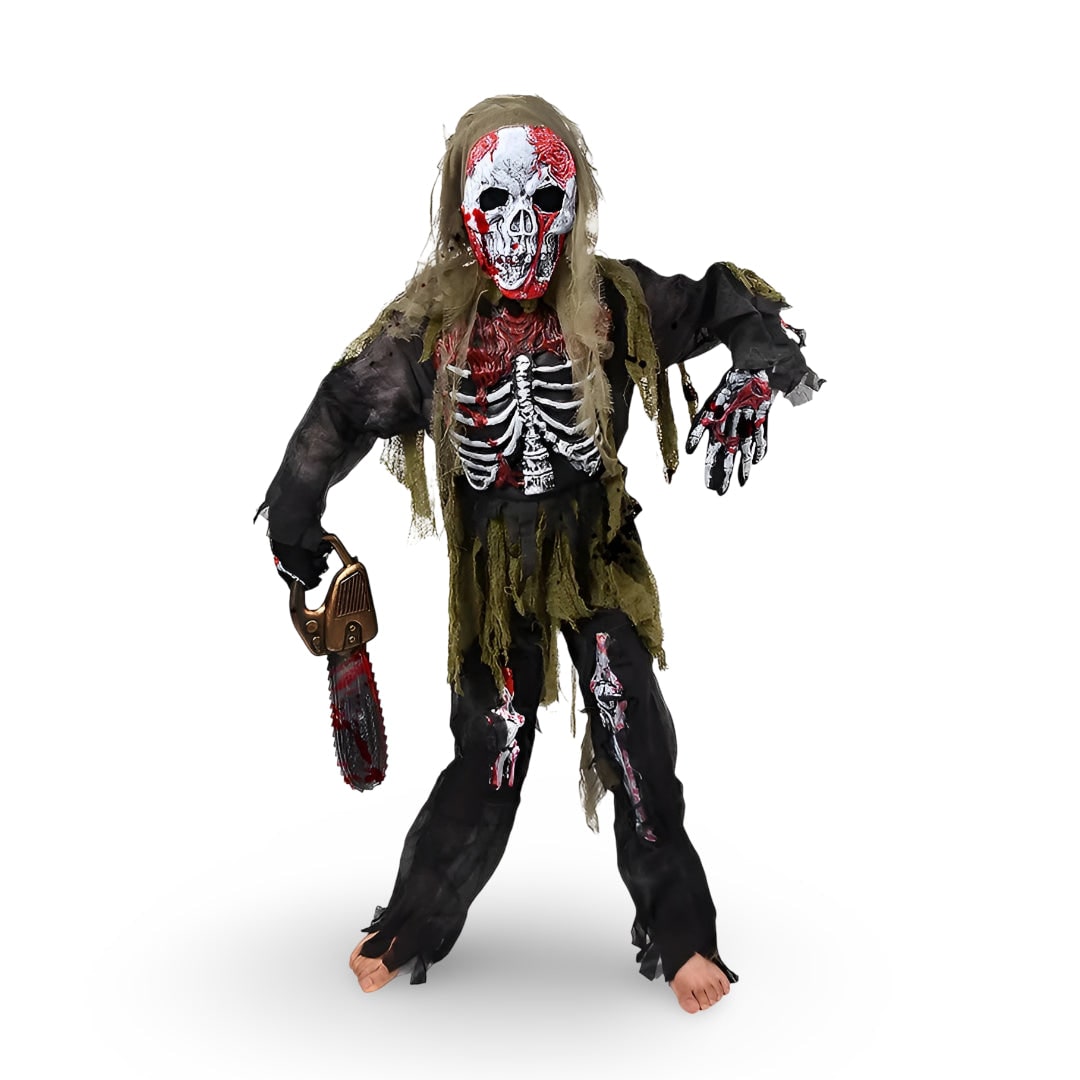 Scary Halloween Costumes Kids Zombie Skeleton Set with Full Face Mask and Gloves