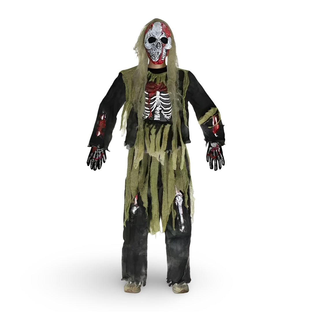 Scary Halloween Costumes Kids Zombie Skeleton Set with Full Face Mask and Gloves