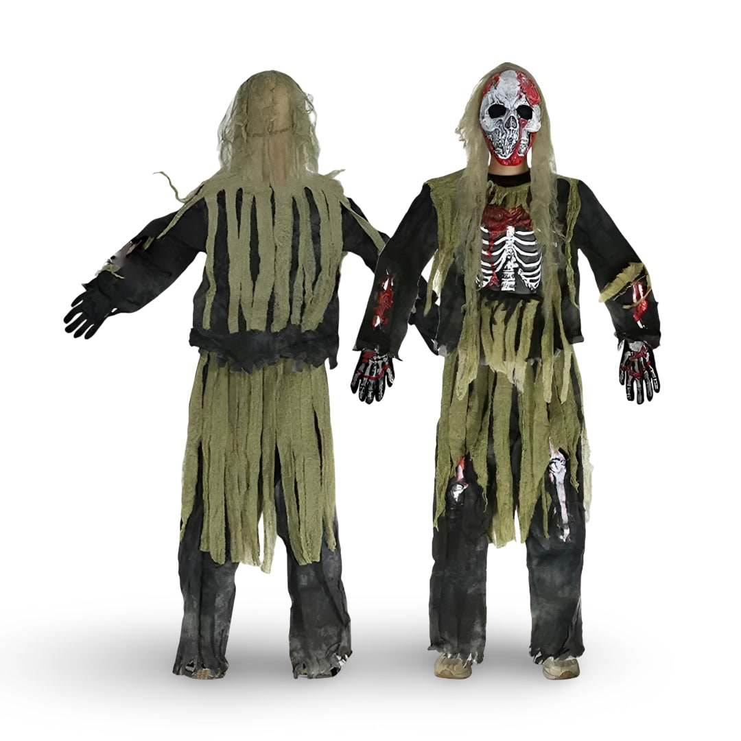 Scary Halloween Costumes Kids Zombie Skeleton Set with Full Face Mask and Gloves