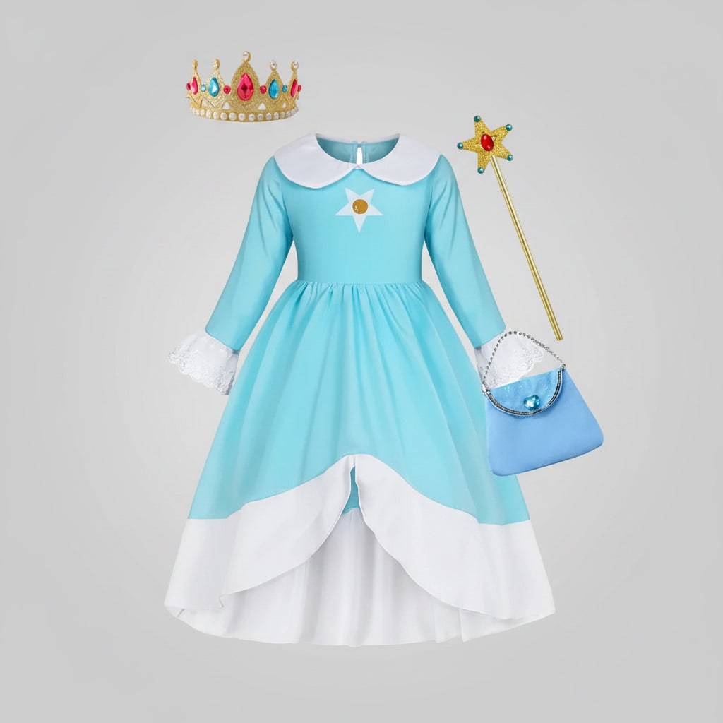 Princess Halloween Costumes Kids Dress with Crown and Magic Wand in Four Designs