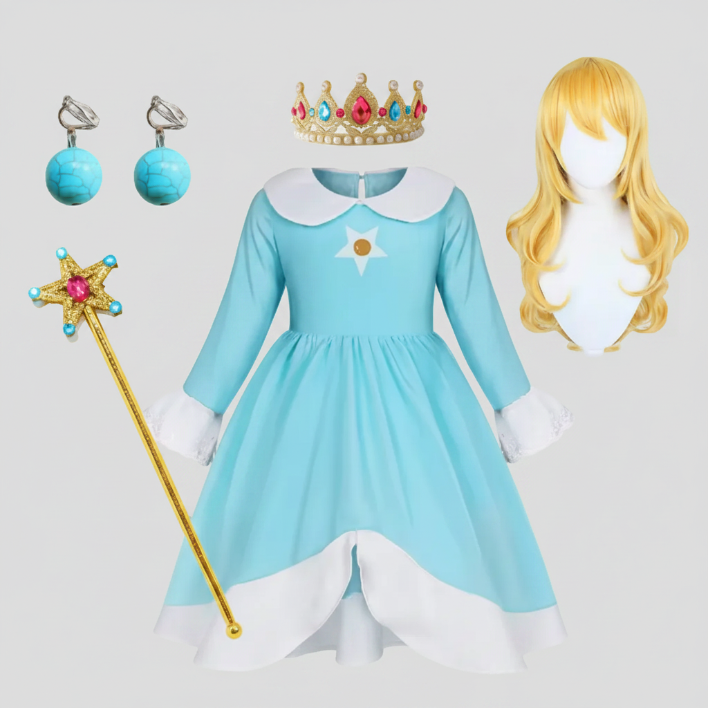Princess Halloween Costumes Kids Dress with Crown and Magic Wand in Four Designs