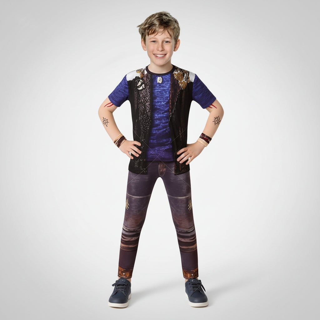 Kids Halloween Costumes Werewolf Full Body Zip Up Dress Up Outfit with Printed Tattoo Detail