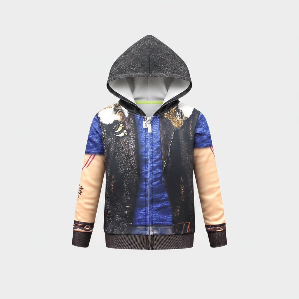 Kids Halloween Costumes Werewolf Full Body Zip Up Dress Up Outfit with Printed Tattoo Detail