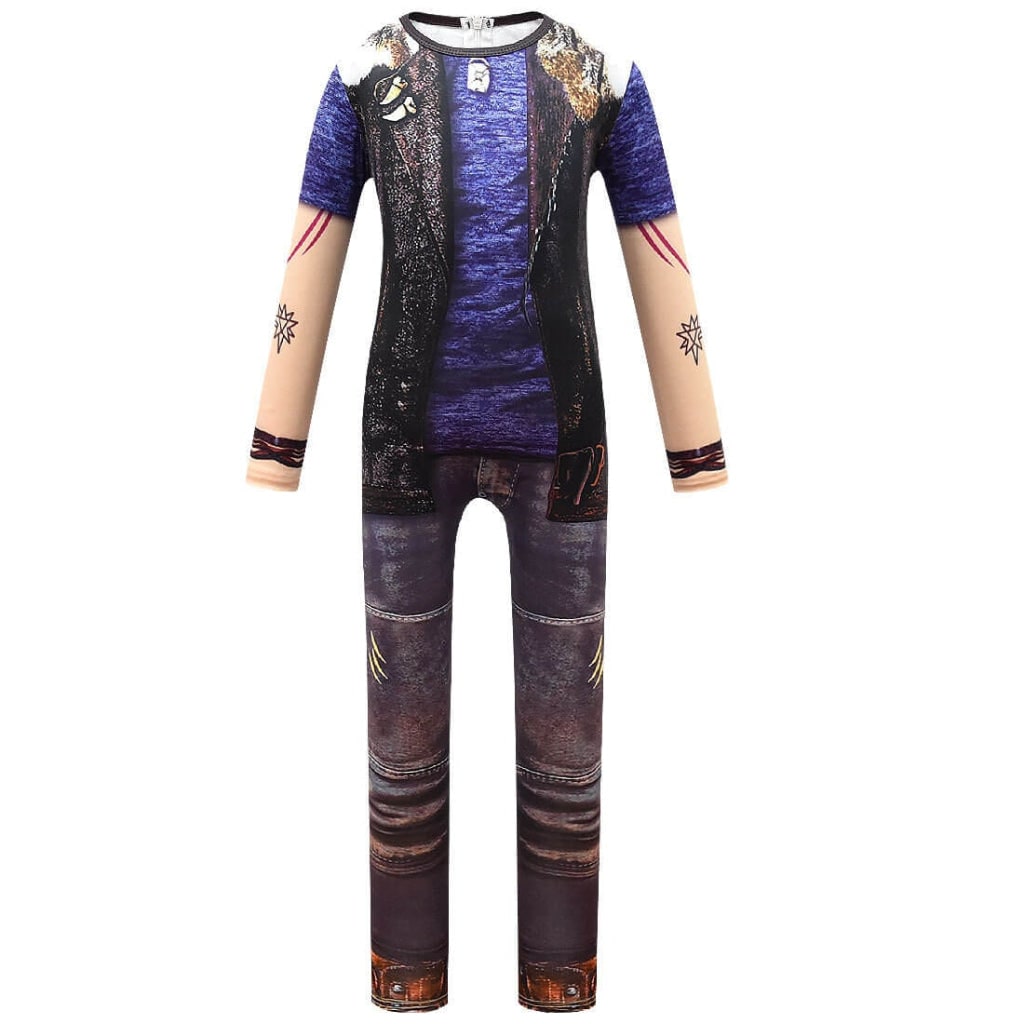 Kids Halloween Costumes Werewolf Full Body Zip Up Dress Up Outfit with Printed Tattoo Detail