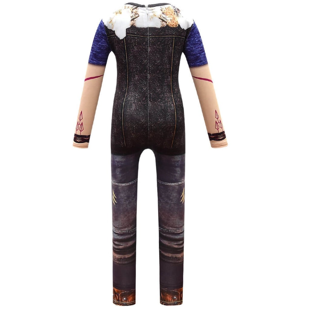 Kids Halloween Costumes Werewolf Full Body Zip Up Dress Up Outfit with Printed Tattoo Detail