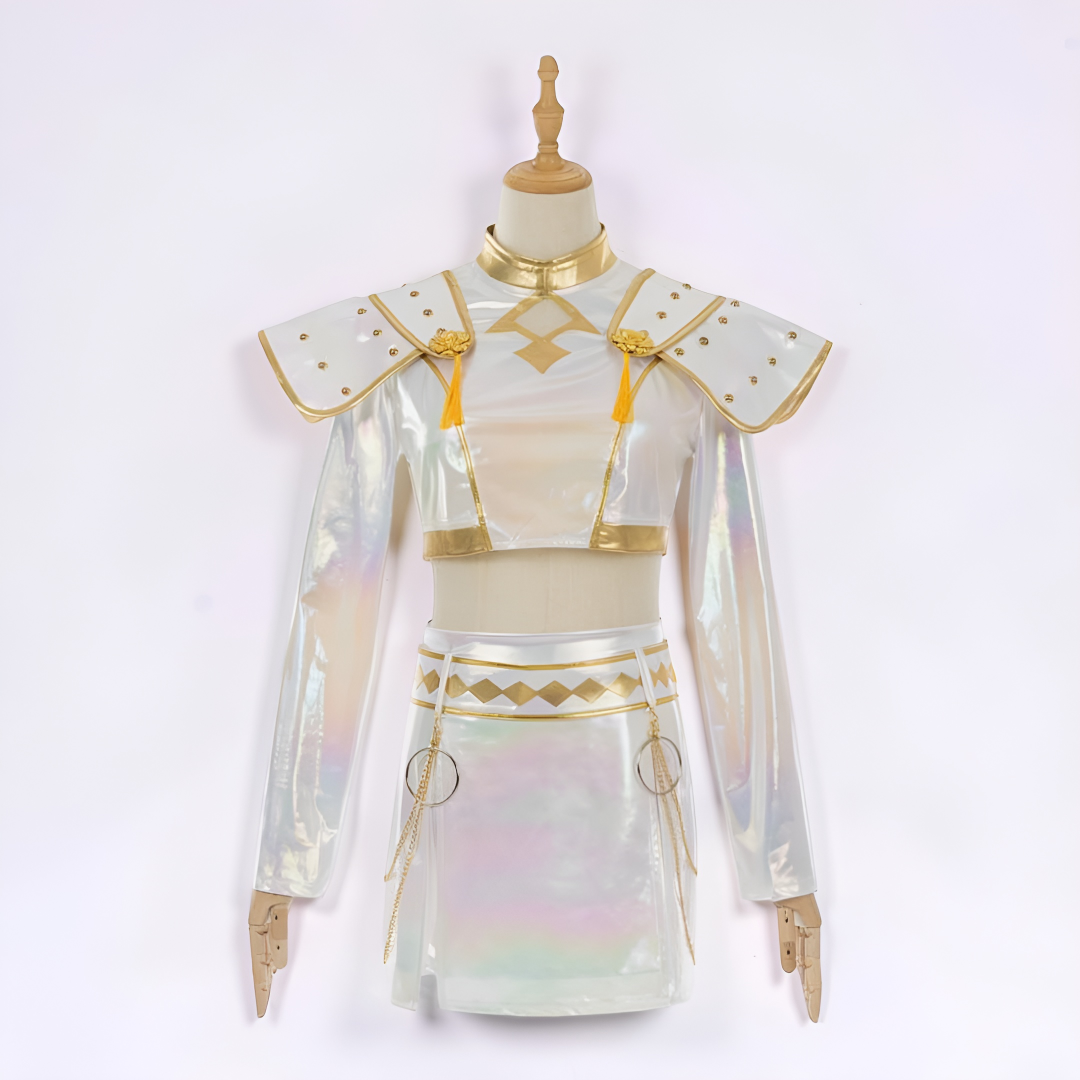 Maid Halloween Costume with Holographic Crop Top and Mini Skirt for Cosplay Stage Outfits