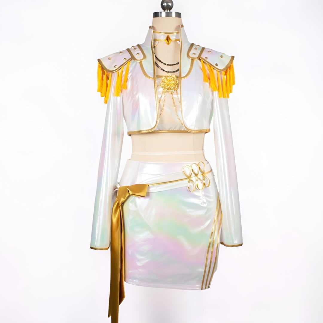 Maid Halloween Costume with Holographic Crop Top and Mini Skirt for Cosplay Stage Outfits