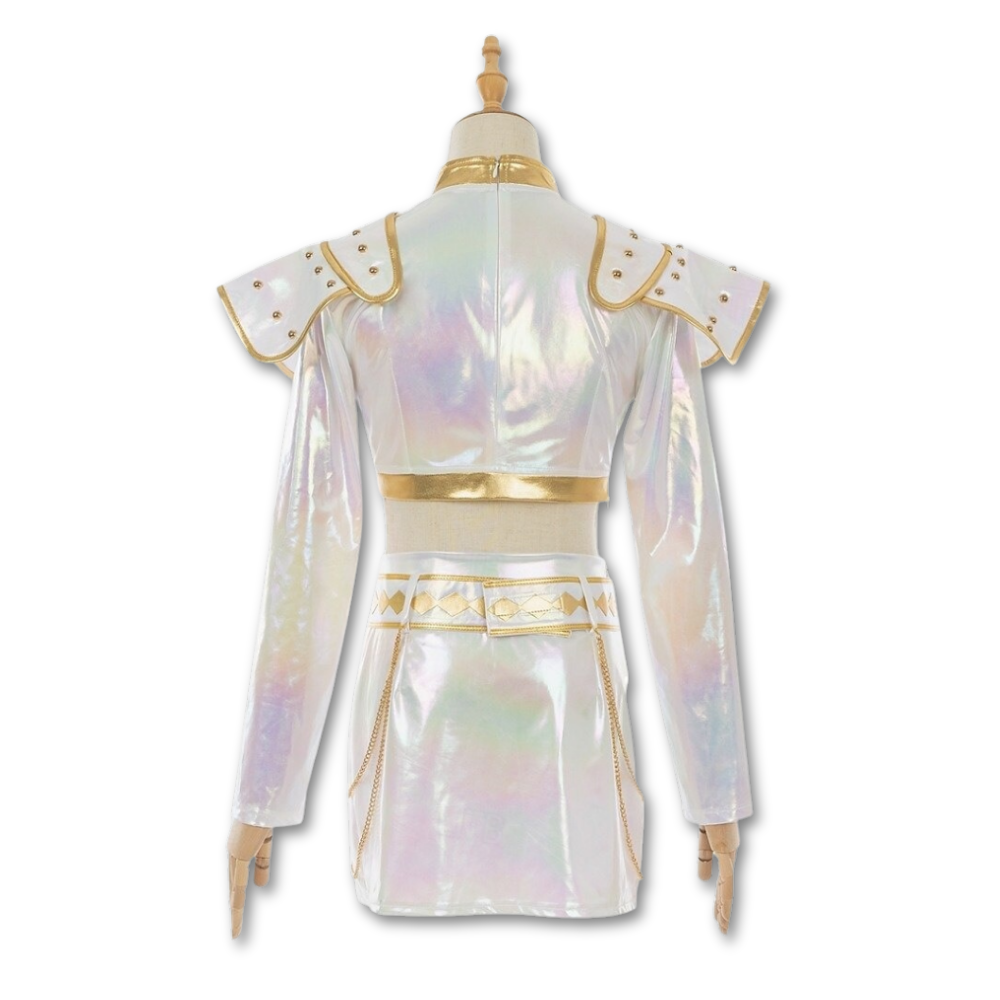 Maid Halloween Costume with Holographic Crop Top and Mini Skirt for Cosplay Stage Outfits